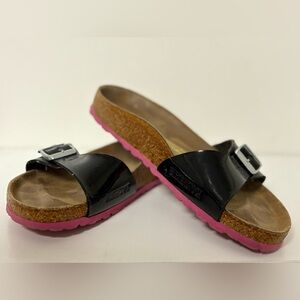 Birkenstock Madrid Black Patent Leather sz38 Pink Soles US7-7.5 Narrow